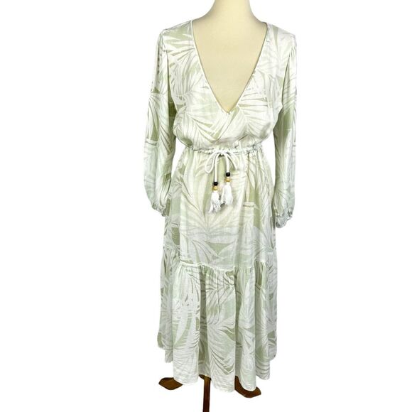 Cynthia Rowley Green Linen Blend Kaftan Midi Dress Cover Up Tropical Beach Small - Picture 10 of 10